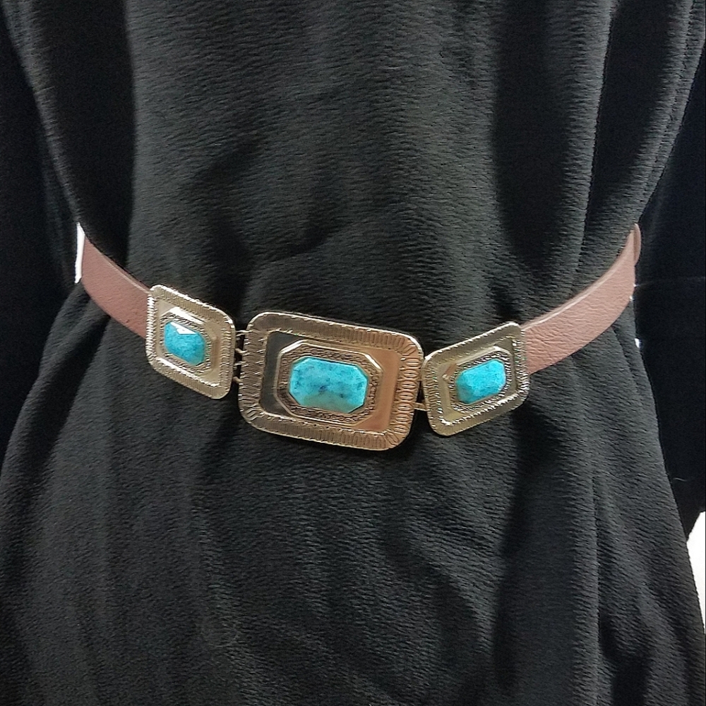 Chico's Brown Belt with Turquoise Stone Accents